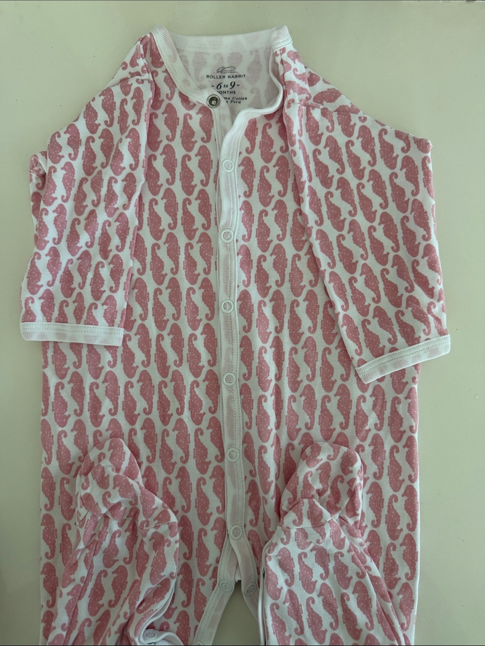 Roller Rabbit Pink Seahorse Snap-Front Baby Footed Pajamas